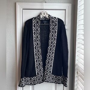 Lucky Brand Novelty Stitch Open Front Cardigan Aztec Geometric Black White  S/P